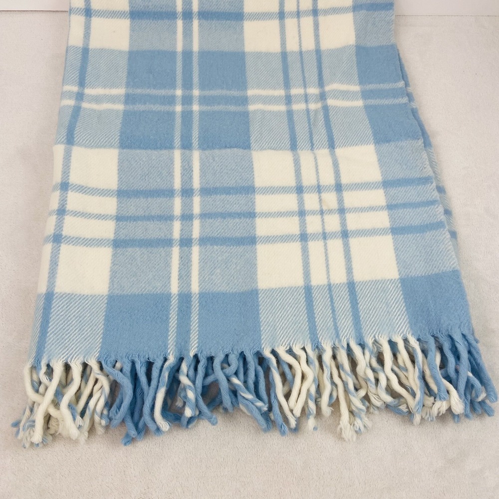 Vintage Carldyke Royal Baby Blanket 100% Acrylic Blue White Plaid 42" x 38"